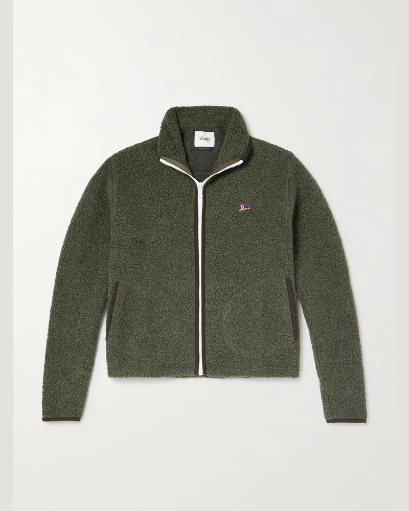 Drake's HIM Logo-Embroidered Wool-Blend Fleece Jacket Green