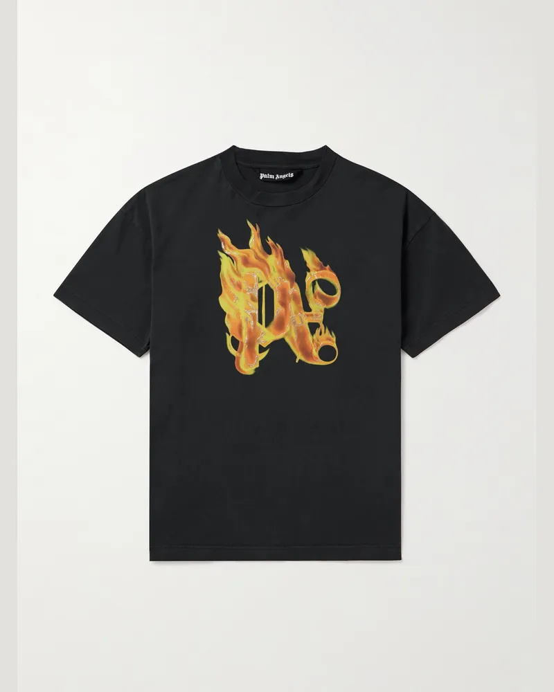 Palm Angels Burning T-Shirt aus Baumwoll-Jersey mit Logoverzierung und Logoprint Schwarz