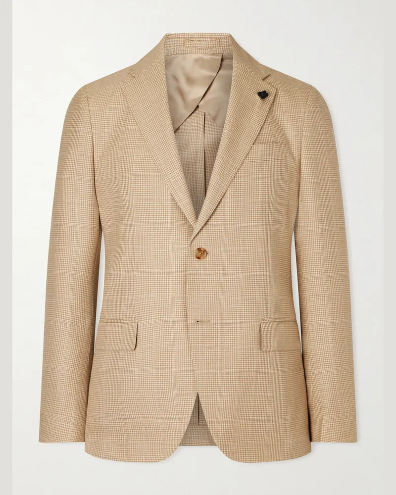 LARDINI Houndstooth Wool and Cotton-Blend Blazer Brown