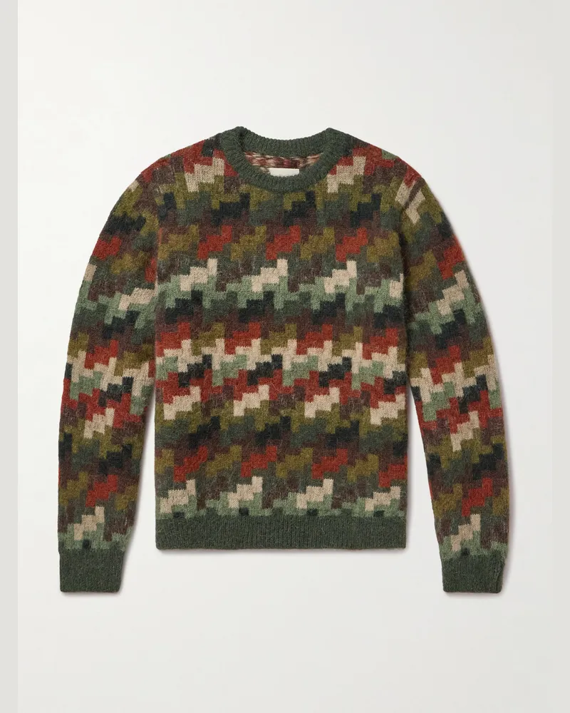 Aimé Leon Dore Pullover aus einer Alpakawollmischung mit Hahnentrittmuster in Camouflage-Optik Grün