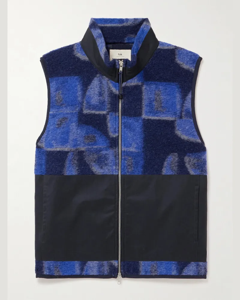 Folk Kate Gibb Signal Shell-Trimmed Wool-Blend Jacquard Gilet Blue