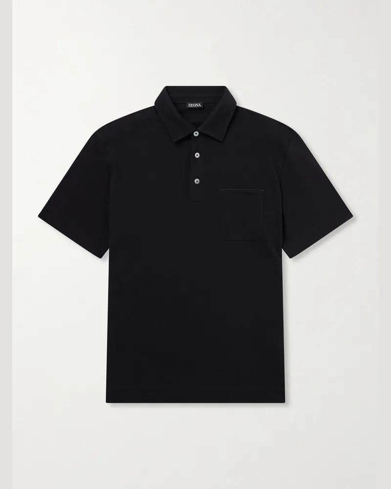 Ermenegildo Zegna Cotton-Jersey Polo Shirt Black