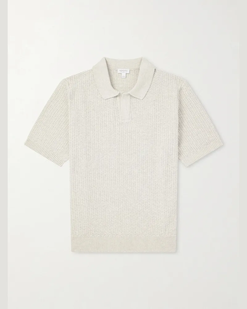 Sunspel Vintage Cotton-Mesh Polo Shirt Neutrals