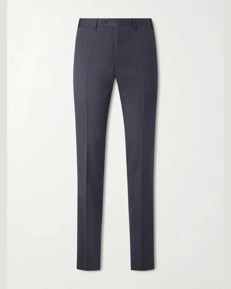 Canali FF Tapered Wool Suit Trousers Blue