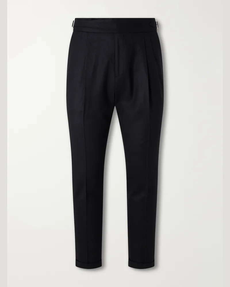 MR P. Tapered Pleated Wool-Flannel Suit Trousers Black