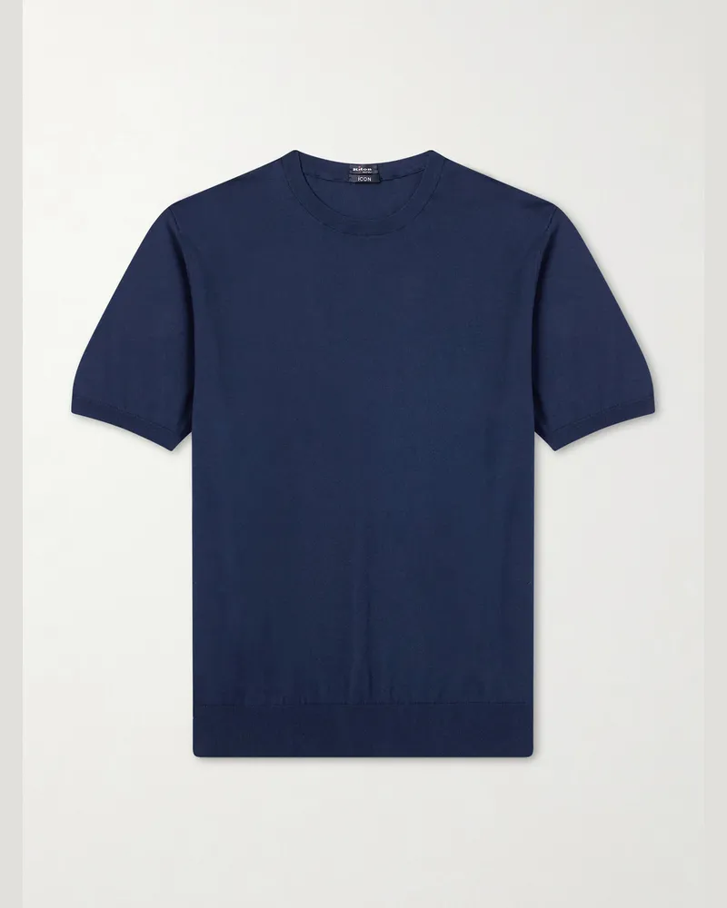 Kiton Knitted Cotton T-Shirt Blue