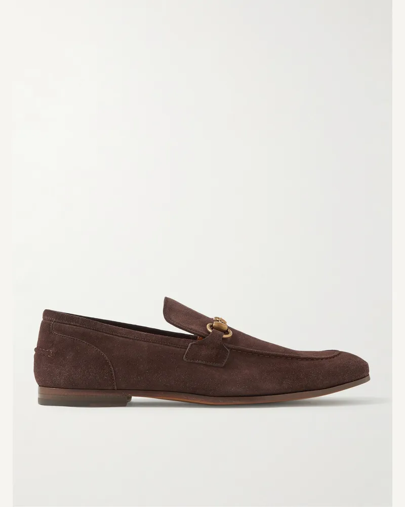 Gucci Jordaan Horsebit Suede Loafers Brown