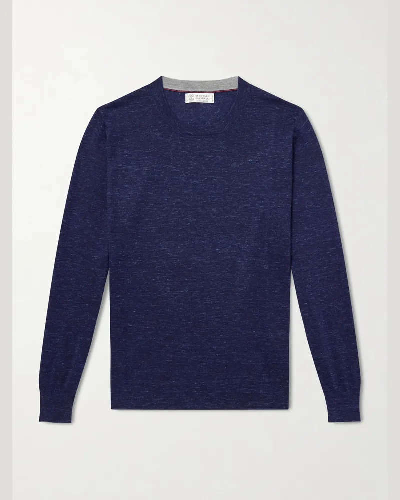 Brunello Cucinelli Cashmere, Silk and Linen-Blend Sweater Blue