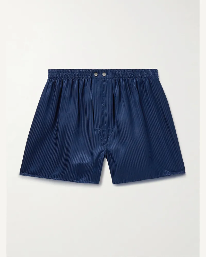 Derek Rose Woburn 8 Striped Silk-Satin Boxer Shorts Blue