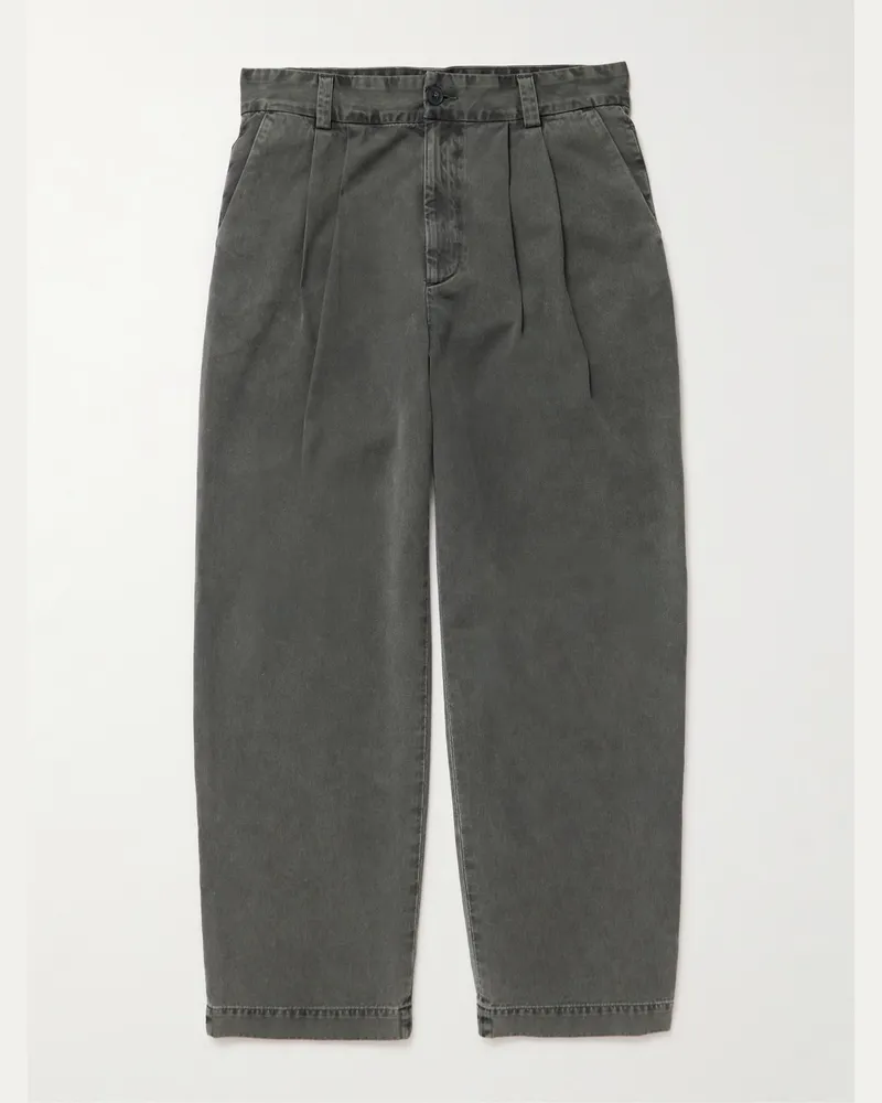 AGOLDE Slater Tapered Pleated Cotton-Twill Trousers Gray