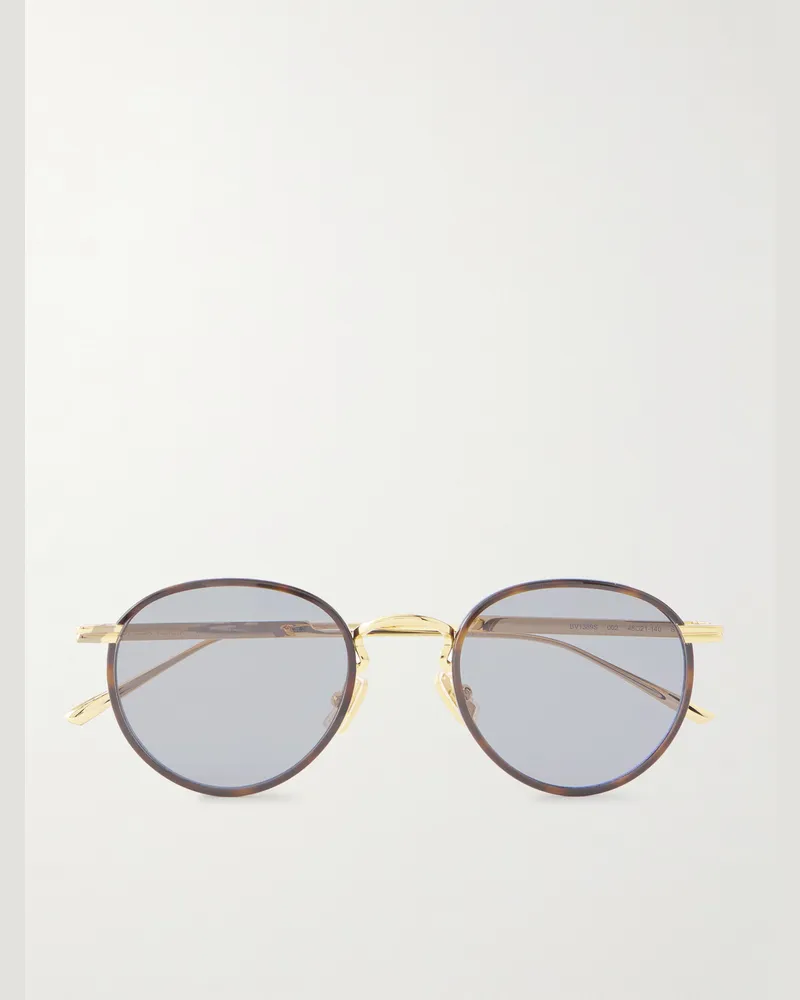 Bottega Veneta Panthos Sonnenbrille mit rundem Rahmen aus Azetat in Schildpattoptik und goldfarbenen Details Gold