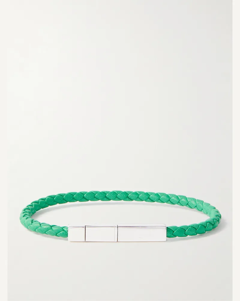 Bottega Veneta Braided Leather and Sterling Silver Bracelet Green