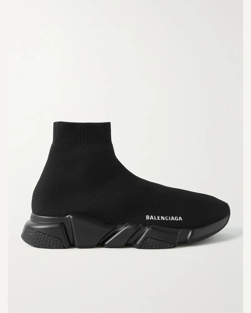 Balenciaga Speed Stretch-Knit Slip-On Sneakers Black