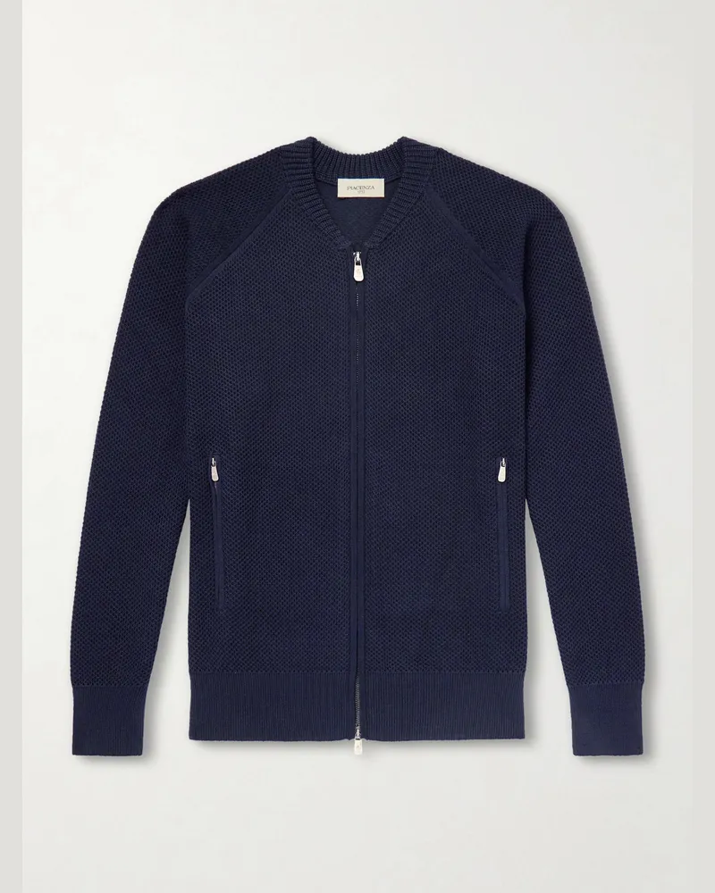 PIACENZA 1733 Slim-Fit Honeycomb-Knit Cotton Bomber Jacket Blue