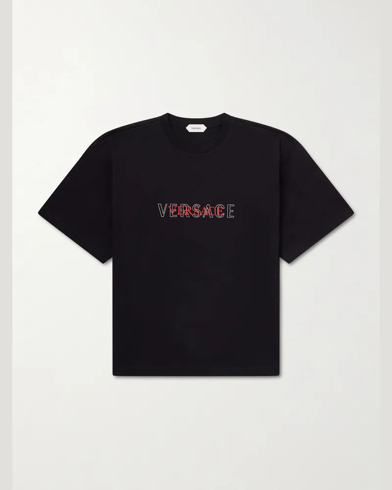 Versace Logo-Detailed Cotton-Jersey T-Shirt Black