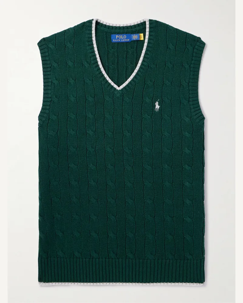 Ralph Lauren Ärmelloser Zopfstrickpullover aus Baumwolle mit Logostickerei Grün