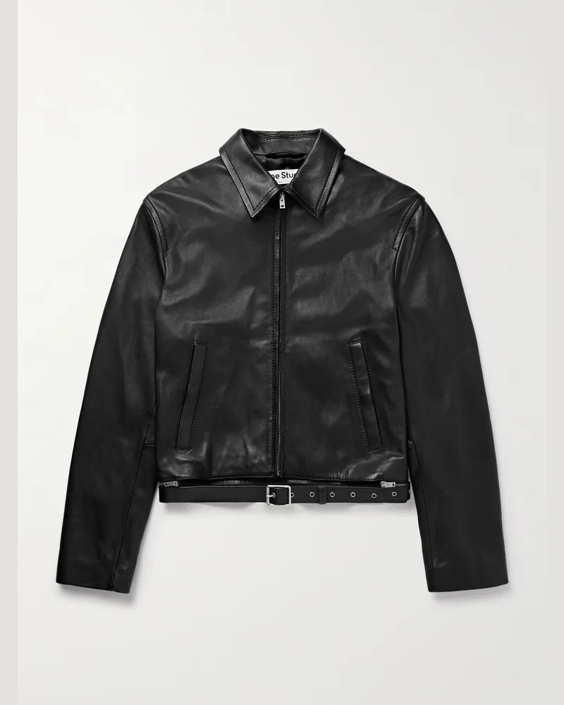 Acne Studios Lascari schmal geschnittene Lederjacke mit Gürtel Schwarz