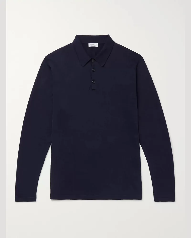 Sunspel Sea Island Cotton-Jersey Polo Shirt Blue