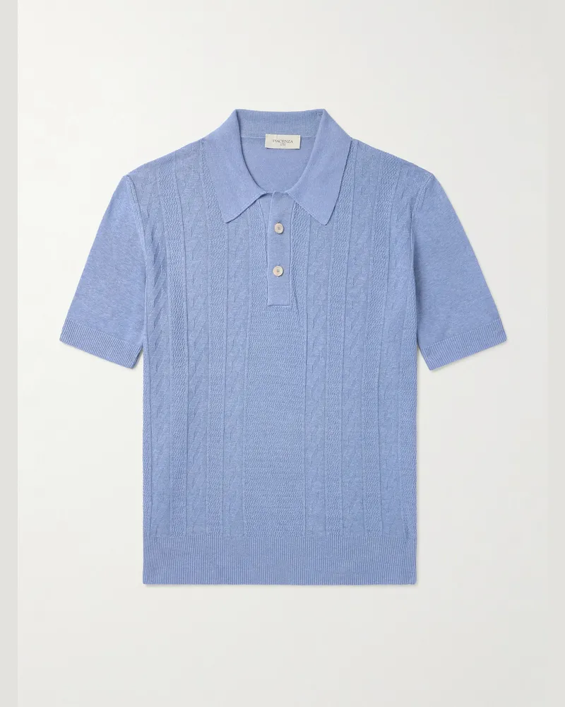 PIACENZA 1733 Cable-Knit Silk and Linen-Blend Polo Shirt Blue