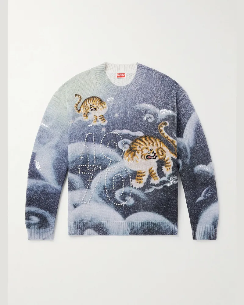 Kenzo Cloud Tiger Pullover aus einer Baumwollmischung mit Verzierungen Blau