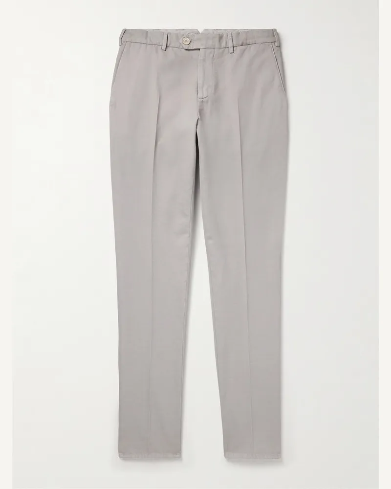 Brunello Cucinelli Schmal und gerade geschnittene Chino aus Baumwoll-Twill Grau