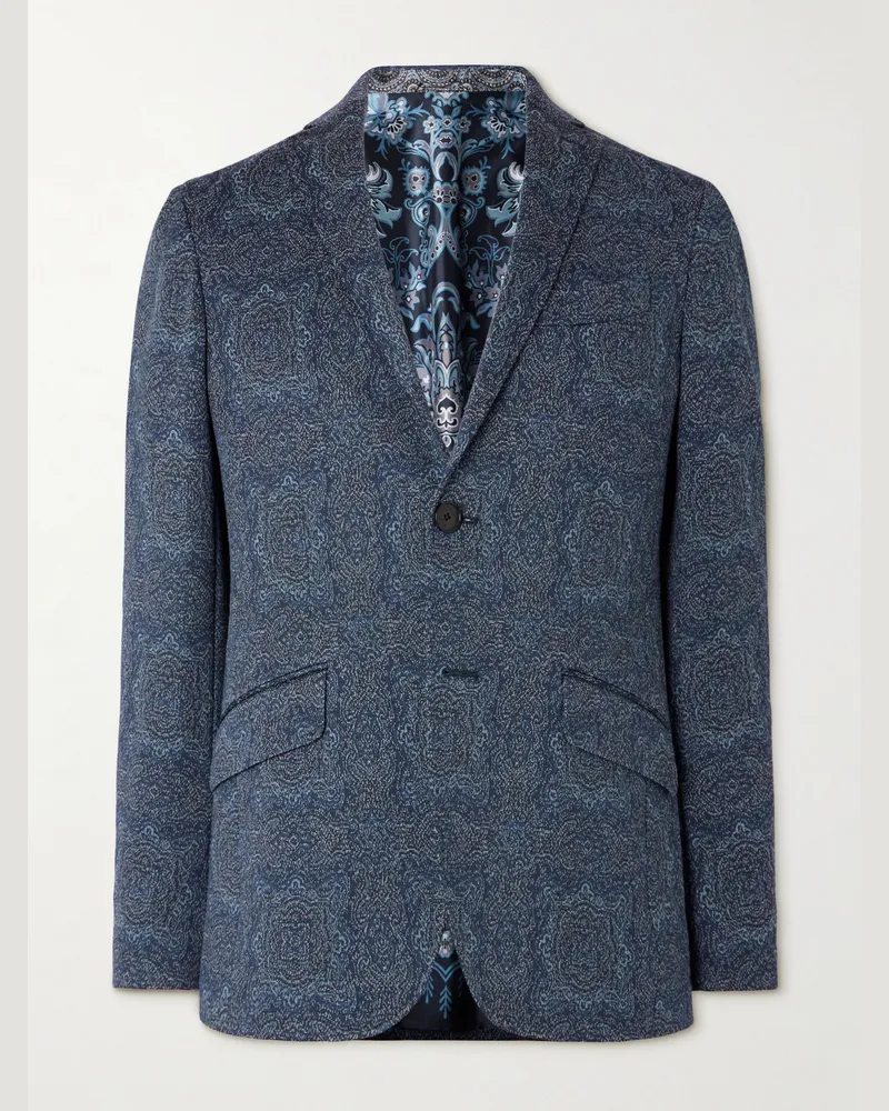 Etro Roma Slim-Fit Jacquard Blazer Blue