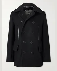 Tom Ford Peacoat aus einer Wollmischung mit Lederbesatz Schwarz