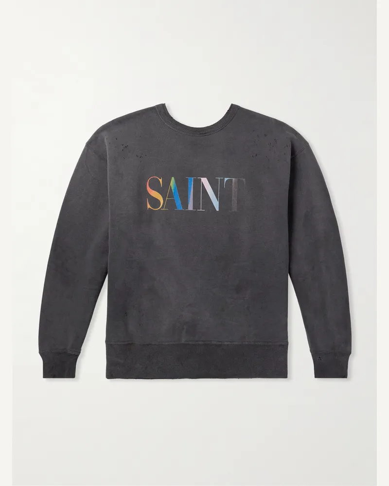 SAINT MXXXXXX Sweatshirt aus Baumwoll-Jersey mit Logoprint in Distressed-Optik Grau