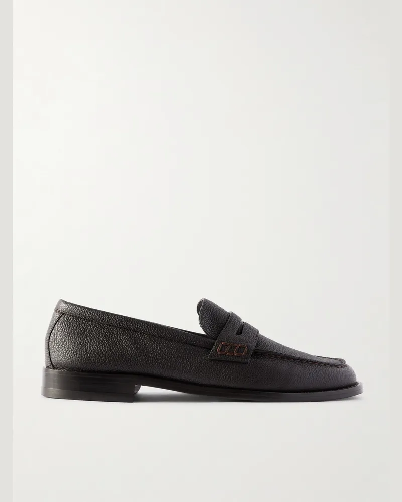 Manolo Blahnik Perry Pennyloafers aus vollnarbigem Leder Braun