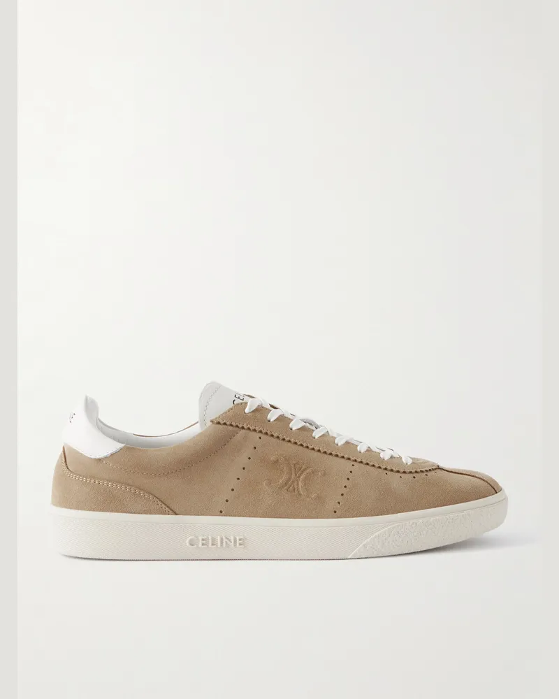 Celine Sneakers aus Veloursleder mit Lederbesatz und Logoprägung Neutral