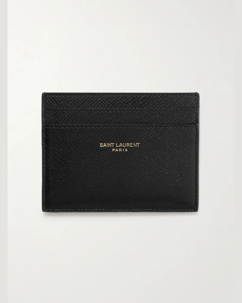 Saint Laurent Kartenetui aus upgecyceltem quergemasertem Leder mit Logoprint Schwarz