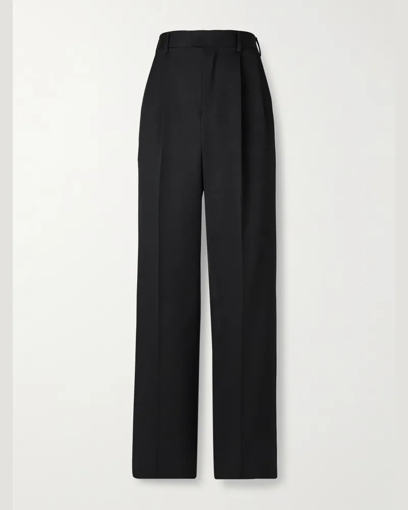 Celine Jazz weit geschnittene Hose aus Woll-Twill mit Falten Schwarz