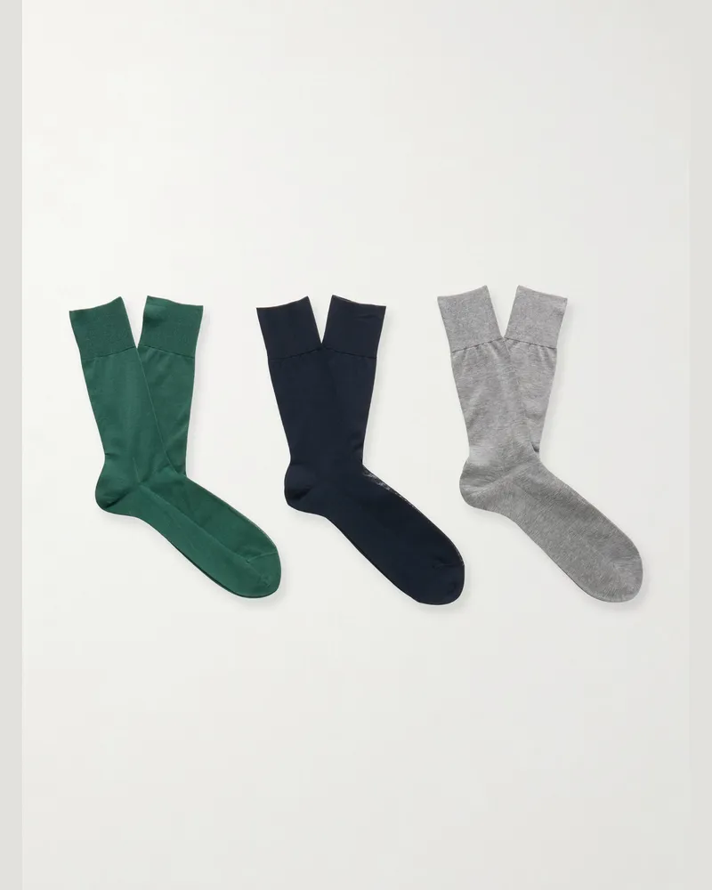 Falke N9 Finest Three-Pack Ribbed Cotton-Blend Socks Multi