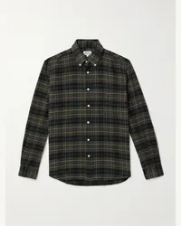 Hartford Pitt Hemd aus kariertem Baumwollflanell mit Button-Down-Kragen Grün