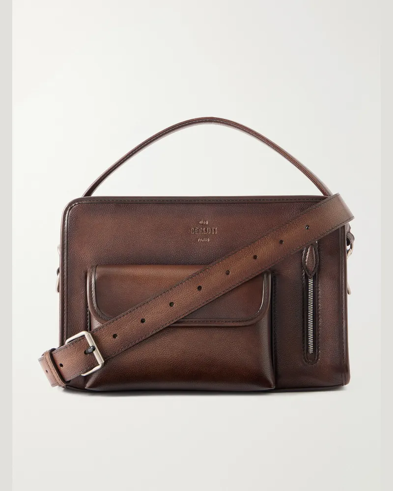 Berluti Journalier Umhängetasche aus vollnarbigem Leder Braun