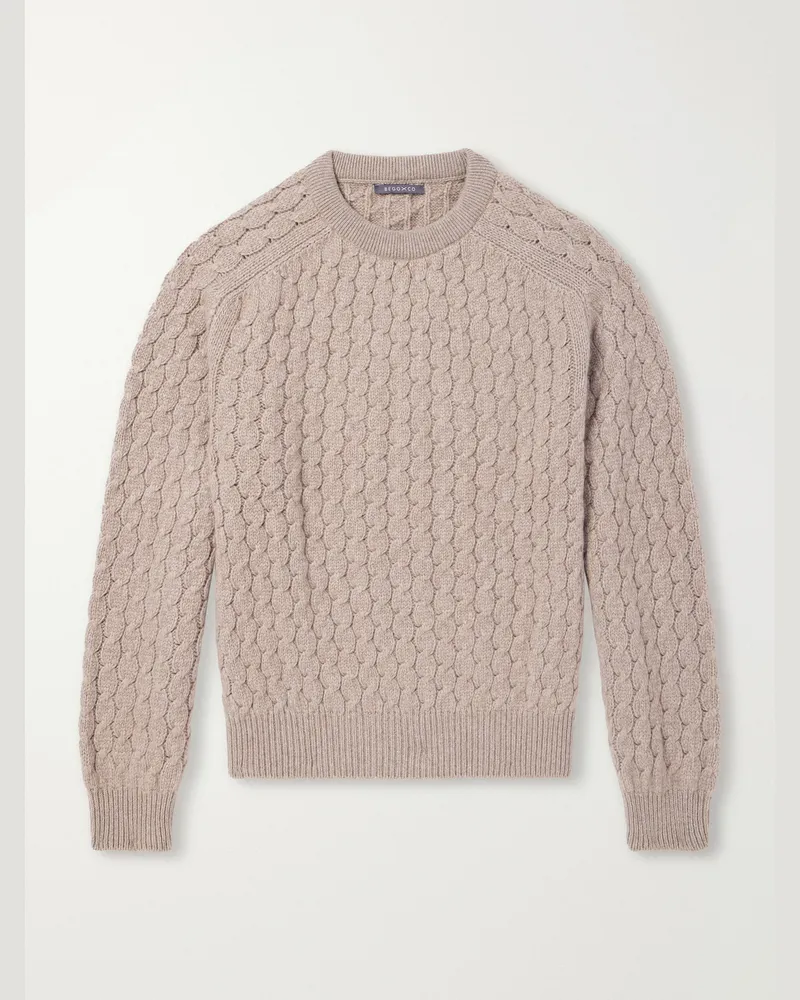Begg & Co Cable-Knit Cashmere and Wool-Blend Sweater Brown