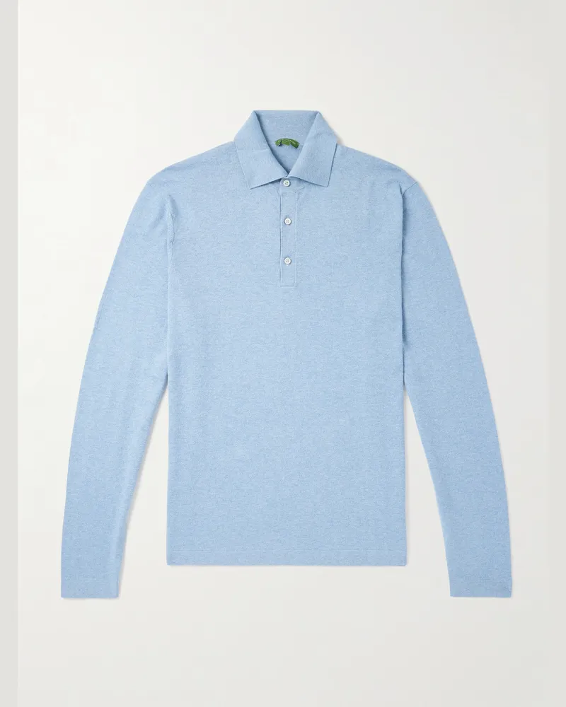Sid Mashburn Schmal geschnittener Pullover aus einer Baumwoll-Kaschmirmischung mit Polokragen Blau