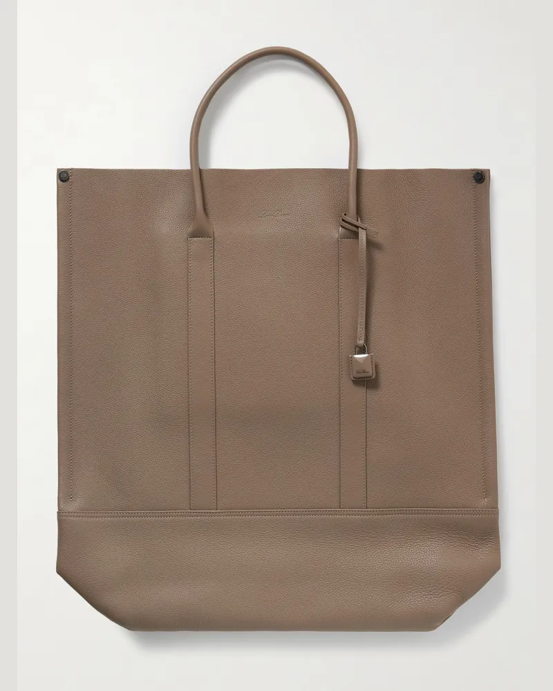 Loro Piana Beam Large Full-Grain Leather Tote Bag Brown