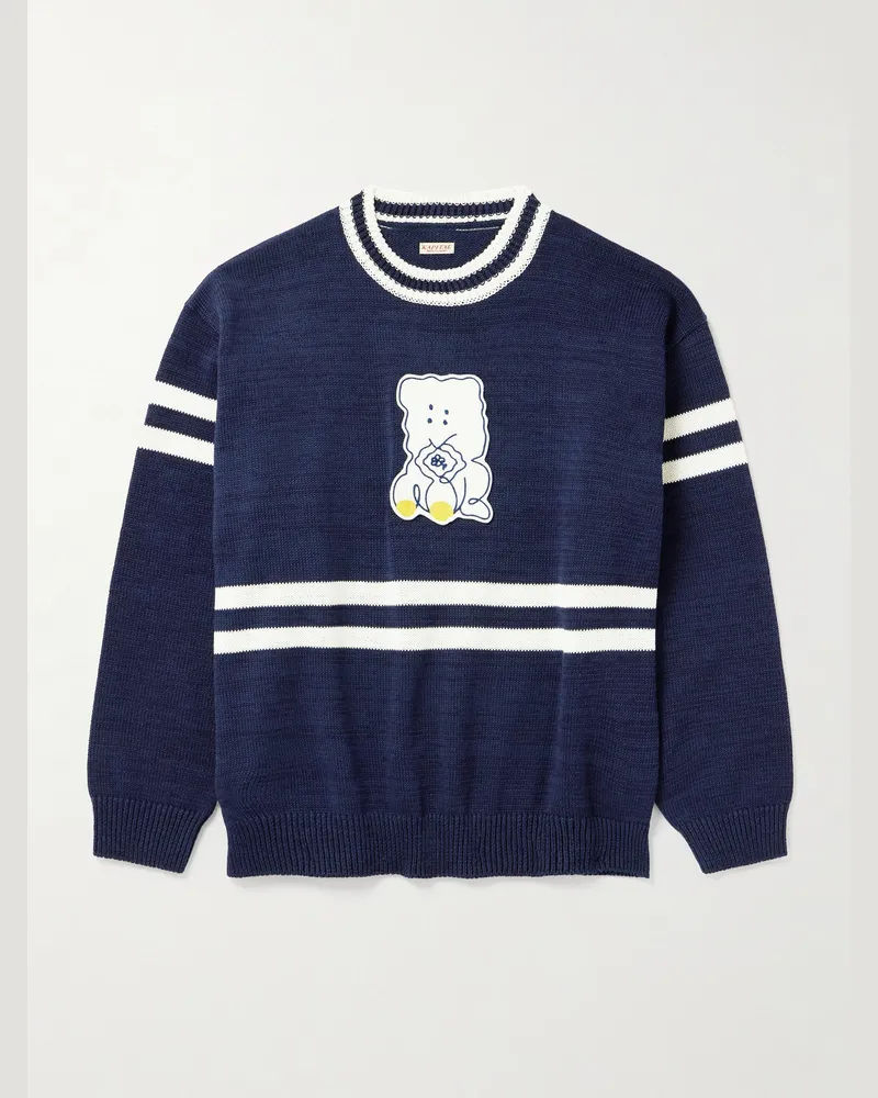 KAPITAL Peckish Rainbowy Ivy Appliquéd Striped Cotton Sweater Blue