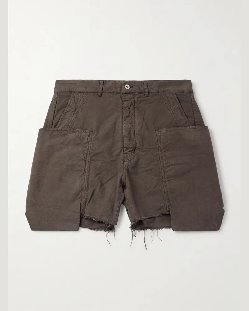 DRKSHDW by Rick Owens Stefan Straight-Leg Distressed Cotton Cargo Shorts Brown