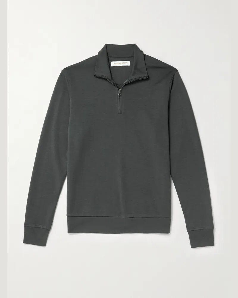 Orlebar Brown Isar Sweatshirt aus Merinowoll-Jersey mit kurzem Reißverschluss Grün