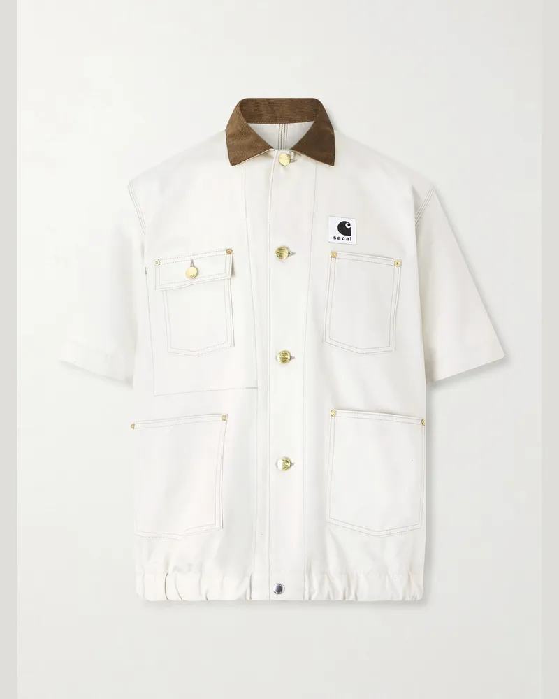 Sacai Carhartt WIP Hemd aus Baumwoll-Canvas mit Cordbesatz und Logoapplikation Neutral
