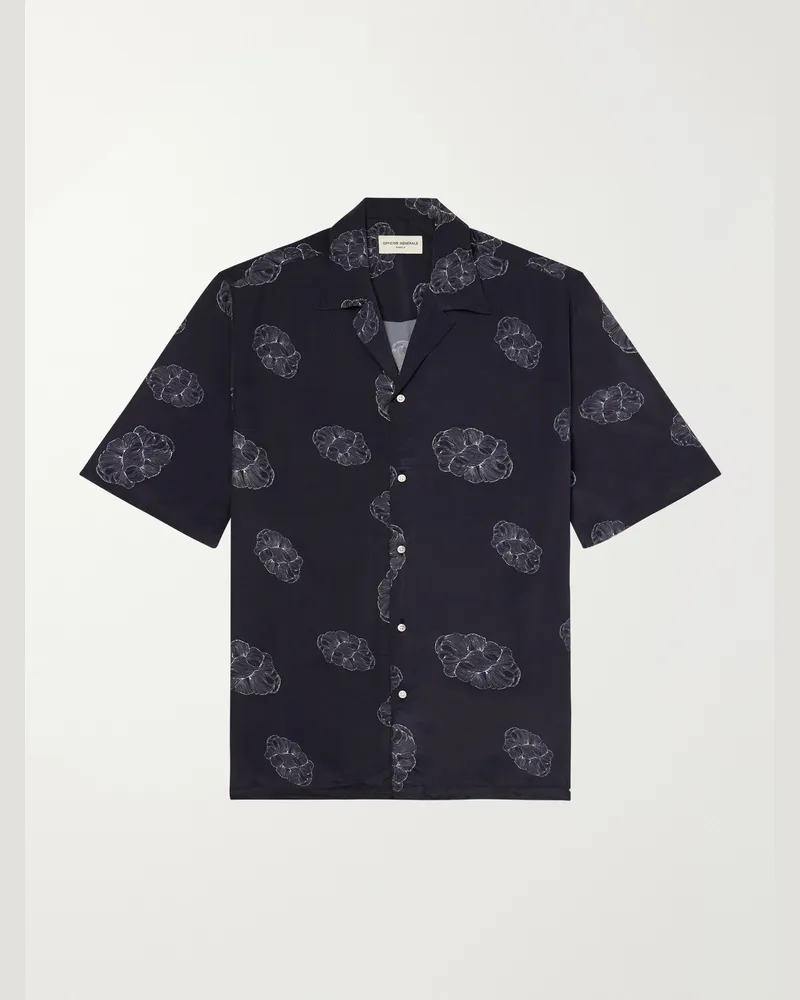 Officine Generale Eren Camp-Collar Sateen Printed Shirt Black