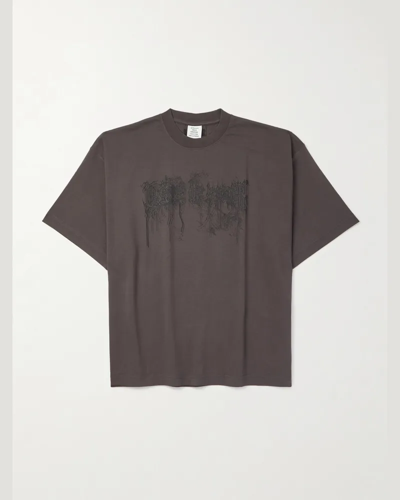 VETEMENTS Oversized Logo-Print Cotton-Jersey T-Shirt Brown