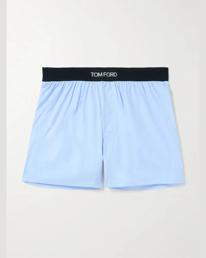 Tom Ford Stretch-Cotton Poplin Boxer Shorts Blue