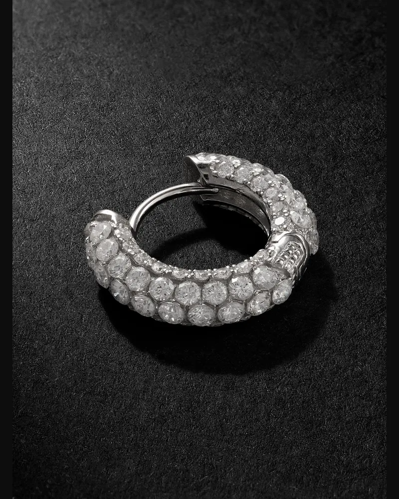 Maria Tash Invisible einzelne Creole aus 18 Karat Weißgold mit Diamanten, 8 mm Silber