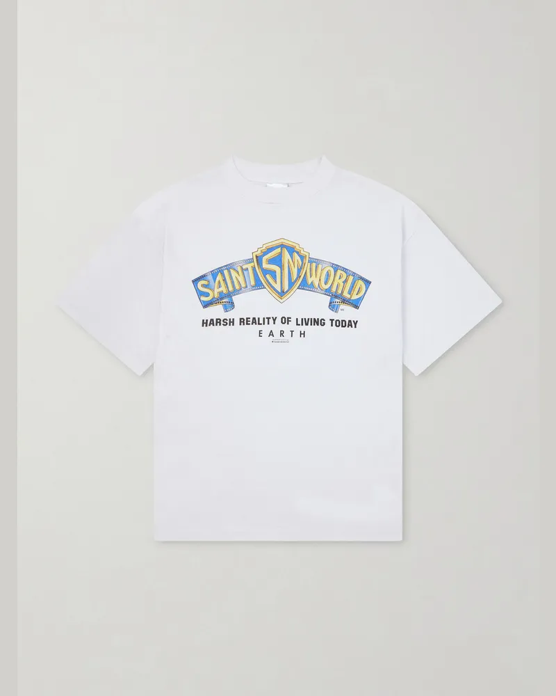 SAINT MXXXXXX Saint World Logo-Print Cotton-Jersey T-shirt White