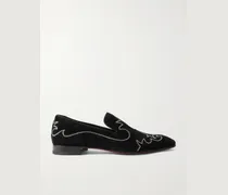 Dandysiago Grosgrain-Trimmed Embellished Velvet Loafers