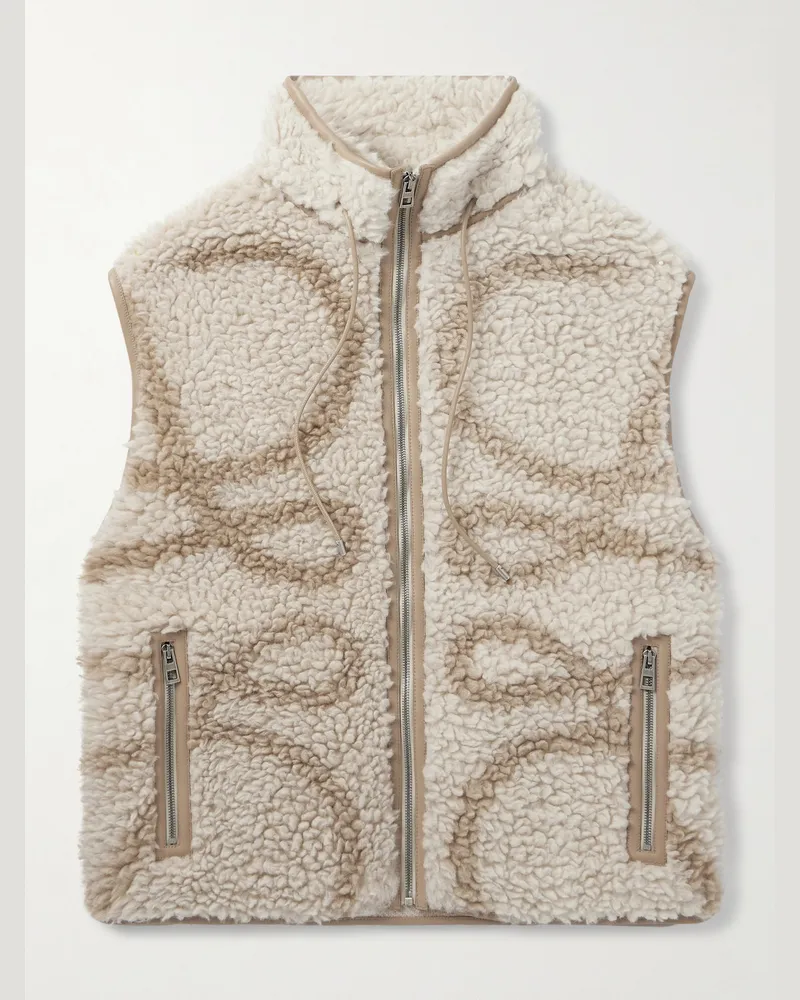 Loewe Leather-Trimmed Printed Fleece Gilet Neutrals