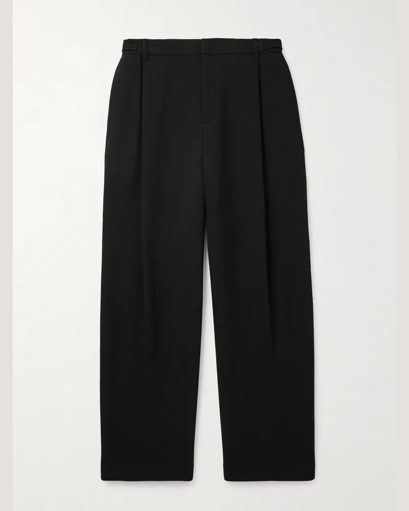 AMOMENTO Martin Straight-Leg Pleated Wool-Blend Trousers Black